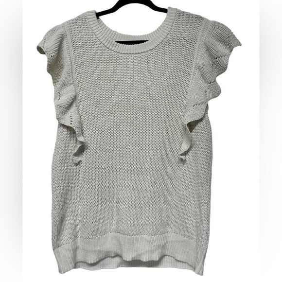 Maurice’s White Knit Sweater Vest Ruffle Sleeves Fall Winter Cute Top Cotton - Picture 1 of 4